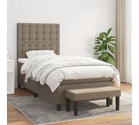 QJBSAVVA Lit à sommier tapissier taupe, 100 x 200 cm, avec matelas et banc, tête de lit réglable en hauteur, tissu robuste, ressorts ensachés moyennement durs, soutien pour chambre à coucher et