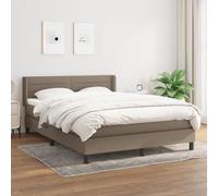 QJBSAVVA Lit à sommier tapissier, taupe, 140 x 190 cm, avec matelas et surmatelas, tête de lit, réglable en hauteur, textile respirant, bois de mélèze massif moderne, pour chambre à coucher, chambre