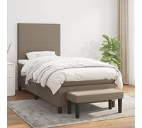 QJBSAVVA Lit à sommier tapissier - Taupe - 90 x 190 cm - Avec matelas et banc - Design moderne - Robuste et durable - Pour chambre à coucher, chambre d'adolescent, chambre d'amis