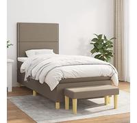 QJBSAVVA Lit à sommier tapissier, taupe, 90 x 200 cm, avec matelas et banc, design moderne, structure en tissu résistant, tête de lit réglable en hauteur, dossier pour chambre à coucher, chambre