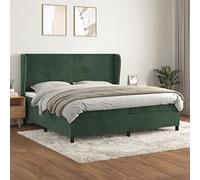 QJBSAVVA Lit à sommier tapissier, vert foncé, 200 x 200 cm, en velours, avec matelas et surmatelas, tête de lit, réglable en hauteur, 203 x 203 x 118/128 cm, moderne, pour chambre à coucher, chambre