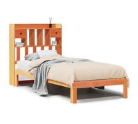 QJBSAVVA Lit Bibliothèque 75x190 cm en Bois de Pin Massif Marron | Cadre de lit gain de place avec tête de lit de rangement et 2 tiroirs pour optimiser l'espace de votre chambre.