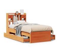 QJBSAVVA Lit Bibliothèque en Pin Massif avec Tiroirs Cire Marron 75x190cm | Lit simple fonctionnel en bois pour chambre, optimisant l'espace grâce à sa tête de lit et ses rangements.