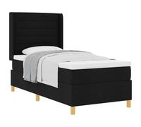 QJBSAVVA Lit Box Spring 90x200 cm avec Matelas et Surmatelas Noir Tissu | Meuble moderne pour chambre à coucher avec tête de lit réglable en hauteur et pieds dorés élégants.