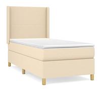 QJBSAVVA Lit Boxspring 100x200 cm avec Matelas et Surmatelas Crème | Ensemble complet de lit pour chambre à coucher avec tête de lit réglable, sommier et surmatelas confort.