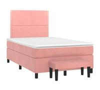 QJBSAVVA Lit Boxspring 120x190 Rose en Velours avec Matelas et Banc