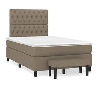 QJBSAVVA Lit Boxspring 120x200 cm avec Matelas Surmatelas et Banc Taupe