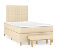 QJBSAVVA Lit Boxspring 120x200 Crème avec Matelas, Surmatelas et Banc