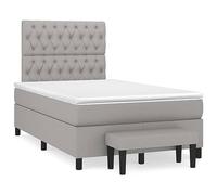 QJBSAVVA Lit Boxspring 120x200 Gris Tissu avec Matelas et Banc | Ensemble complet de lit capitonne avec tete reglable et banc de bout pour embellir votre chambre a coucher.