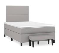 QJBSAVVA Lit Boxspring 120x200 Gris Tissu avec Matelas Ressorts et Banc | Ensemble complet pour chambre à coucher moderne avec sommier robuste, tête de lit réglable et banc assorti.