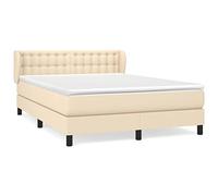 QJBSAVVA Lit Boxspring 140x190 cm avec Matelas et Surmatelas Crème | Ensemble complet de lit double pour adulte avec tête de lit capitonnée, idéal pour la chambre à coucher moderne.