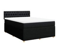QJBSAVVA Lit Boxspring 140x190 cm avec Matelas et Surmatelas Noir | Ensemble de lit complet pour chambre à coucher avec sommier à lattes, matelas à ressorts ensachés et surmatelas déhoussable.