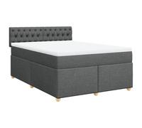 QJBSAVVA Lit Boxspring 140x190 cm avec Matelas et Tête de Lit Gris Foncé | Améliorez votre chambre à coucher avec ce lit complet comprenant sommier robuste, matelas à ressorts et surmatelas.