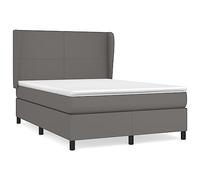 QJBSAVVA Lit Boxspring 140x190 cm Gris avec Matelas et Surmatelas | Ensemble complet de lit double en similicuir avec tête de lit réglable pour votre chambre à coucher.