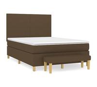 QJBSAVVA Lit Boxspring 140x190 Marron avec Matelas Surmatelas et Banc | Ensemble complet pour chambre à coucher avec sommier en tissu, tête de lit réglable, matelas à ressorts et banc assorti.
