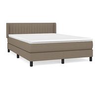 QJBSAVVA Lit Boxspring 140x200 avec Matelas et Surmatelas Taupe | Ensemble lit complet pour chambre avec tête de lit réglable, matelas à ressorts ensachés et surmatelas.