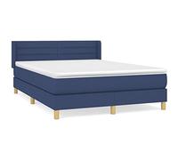QJBSAVVA Lit Boxspring 140x200 cm avec Matelas et Surmatelas Bleu Tissu | Ensemble complet de lit 2 places pour chambre à coucher avec sommier à ressorts, tête de lit réglable et surmatelas.