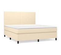 QJBSAVVA Lit Boxspring 160x200 cm avec Matelas et Surmatelas Crème | Ensemble lit complet pour chambre adulte avec tête de lit réglable et matelas à ressorts ensachés en tissu crème.