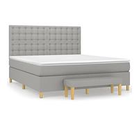 QJBSAVVA Lit Boxspring 180x200 avec Matelas Surmatelas Banc Gris Clair | Cet ensemble complet de lit avec sommier et banc en tissu gris clair embellit votre chambre à coucher.