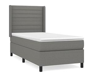 QJBSAVVA Lit Boxspring 80x200 cm avec Matelas Surmatelas Tissu Gris Foncé | Ensemble lit complet avec matelas à ressorts, surmatelas et tête de lit réglable pour votre chambre.