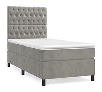 QJBSAVVA Lit Boxspring 80x200 cm avec Matelas Surmatelas Velours Gris | Ensemble lit une place pour chambre à coucher avec tête de lit réglable et matelas à ressorts ensachés.