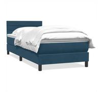 QJBSAVVA Lit Boxspring 80x220 cm Velours Bleu Foncé avec Matelas | Ensemble complet de lit une place pour chambre à coucher avec matelas à ressorts et surmatelas en mousse confort.