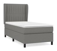 QJBSAVVA Lit Boxspring 90x190 avec Matelas et Surmatelas Gris Foncé | Ensemble lit complet pour chambre à coucher avec sommier en bois de mélèze massif et tête de lit réglable.
