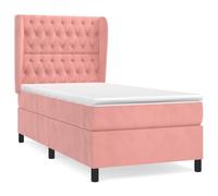 QJBSAVVA Lit Boxspring 90x190 Rose en Velours avec Matelas et Surmatelas | Ce lit complet rose pour chambre d'adulte ou d'ado combine sommier en velours, matelas ergonomique et surmatelas.
