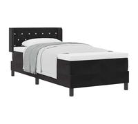 QJBSAVVA Lit Boxspring 90x200 Noir Velours avec Matelas et Tête de Lit | Ensemble complet avec cadre en bois de pin, surmatelas et tête de lit réglable pour une chambre à coucher moderne.