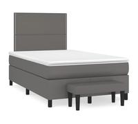 QJBSAVVA Lit Boxspring Complet 120x190 cm avec Matelas et Banc Gris | Ensemble complet pour chambre à coucher avec sommier en similicuir gris, surmatelas et banc de lit assorti.
