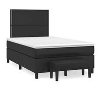 QJBSAVVA Lit Boxspring Complet 120x190 cm avec Matelas et Banc Noir | Ensemble de lit complet en similicuir avec matelas à ressorts et banc pour meubler votre chambre à coucher.