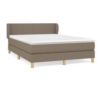 QJBSAVVA Lit Boxspring Complet 140x190 avec Matelas et Surmatelas Taupe | Ensemble de lit complet et confortable avec tête réglable, idéal pour optimiser le confort de votre chambre à coucher.