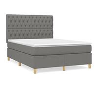 QJBSAVVA Lit Boxspring Complet 140x190 cm avec Matelas et Surmatelas Gris | Lit complet pour chambre à coucher avec tête de lit réglable, matelas à ressorts ensachés et surmatelas en mousse.