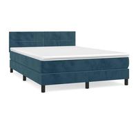 QJBSAVVA Lit Boxspring Complet 140x190 cm Bleu Foncé Velours avec Matelas | Ensemble de lits avec tête de lit réglable, matelas à ressorts ensachés et surmatelas pour chambre à coucher.