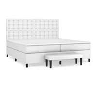 QJBSAVVA Lit Boxspring Complet 200x200 cm avec Matelas et Banc Blanc | Ensemble complet pour chambre avec tête de lit réglable, surmatelas en mousse et banc de lit blanc.