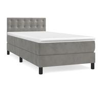 QJBSAVVA Lit Boxspring Complet 90x200 cm avec Matelas et Surmatelas Gris | Ensemble lit pour chambre à coucher avec sommier en bois, tête de lit réglable et revêtement velours doux.