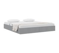 QJBSAVVA Lit Coffre 180x200 cm Gris Clair en Métal avec Tête de Lit | Ce sommier coffre pour deux personnes offre un espace de rangement sous lit pratique pour toute chambre.