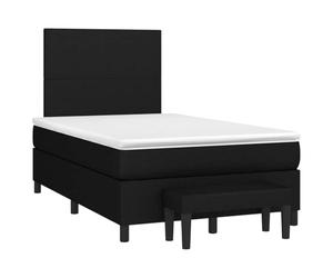 QJBSAVVA Lit Complet 120x190 Noir Sommier Matelas Surmatelas et Banc | Ensemble de lit 5 pi%ces en tissu noir pour chambre % coucher, avec matelas % ressorts et banc rembourr%.