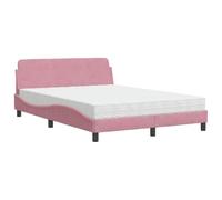 QJBSAVVA Lit Complet 120x200 cm avec Cadre en Velours Rose et Matelas | Ensemble lit et matelas mousse H2/H3 pour chambre à coucher, cadre design vague en velours rose.