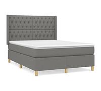 QJBSAVVA Lit Complet 140x190cm avec Matelas et Surmatelas Gris Foncé | Lit double pour chambre à coucher avec matelas à ressorts et tête de lit à oreilles réglable en hauteur, coloris gris.