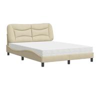 QJBSAVVA Lit Complet 140x200 cm avec Matelas Hvar Cadre en Tissu Crème | Ensemble lit double et matelas mousse H2-H3 réversible, sommier robuste en bois et métal pour chambre adulte moderne.