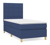 QJBSAVVA Lit Complet 90x190 cm Bleu avec Matelas et Surmatelas | Ensemble lit à sommier complet pour chambre avec matelas à ressorts ensachés et tête de lit réglable.