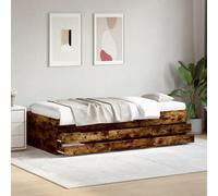 QJBSAVVA Lit de jour 2 en 1 avec 6 tiroirs, en bois de chêne fumé, 203 x 101,5 x 45,5 cm, lit d'appoint moderne, sans matelas, peu encombrant, pour salon, chambre à coucher, bureau à domicile