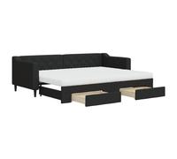 QJBSAVVA Lit de Jour 2 en 1 avec Lit Gigogne 2 Tiroirs et 2 Matelas Noir | Banquette convertible avec deux tiroirs pratiques pour optimiser l'espace dans votre salon ou chambre d'amis.