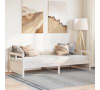 QJBSAVVA Lit de jour, 90 x 200 cm, en pin massif, blanc, avec coffre à roulettes et 2 matelas, canapé-lit peu encombrant pour invités, chambre d'adolescent ou salon