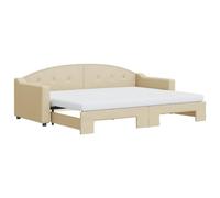 QJBSAVVA Lit de Jour avec Lit Gigogne et 2 Matelas Crème 80x200 cm | Canapé-lit convertible 2 places avec cadre en bois et métal, idéal pour optimiser l'espace de votre salon.