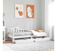 QJBSAVVA Lit de jour, blanc, 80 x 200 cm, en pin massif, avec deux tiroirs et sommier à lattes à 3 côtés, pour canapé ou lieu de couchage, espace de rangement, chambre d'adolescent, chambre d'amis et