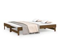 QJBSAVVA Lit de Jour Coulissant en Pin Massif Marron Miel 2X(100x200) cm | Canapé-lit extensible en bois de pin pour chambre ou salon, sommier à lattes inclus sans matelas.