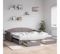 QJBSAVVA Lit de jour, extensible, 2 en 1, 100 x 200 cm, en tissu taupe, avec deux matelas et tiroirs, espace de rangement 223 x 110 x 75 cm, pour salon, chambre d'amis
