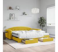QJBSAVVA Lit de jour, extensible, 2 en 1, en velours, 100 x 200 cm, avec 2 tiroirs et matelas, peu encombrant, pour salon et chambre à coucher, jaune